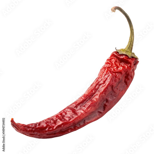Kashmiri chili isolated on white background featuring vibrant red tone and mild aromatic spice
