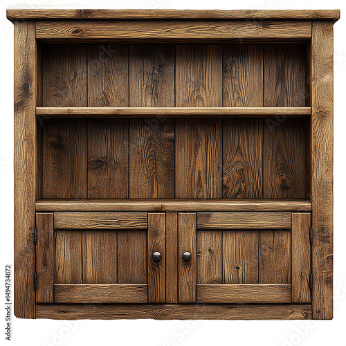 Rustic Wooden Bookcase on transparent background