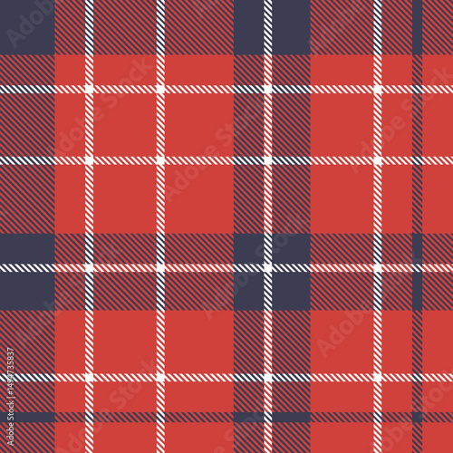 Classic Red, Navy, and White Tartan seamless plaid pattern background for textile design .Perfect for textile or print design. vector
