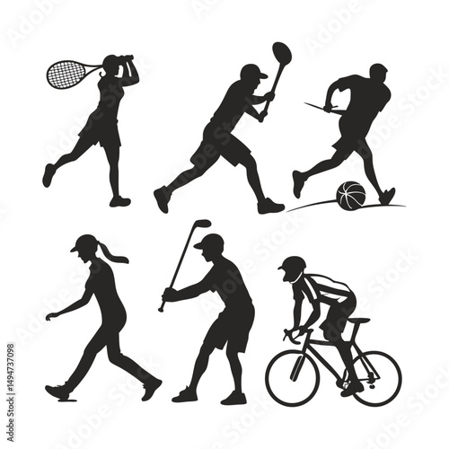 Silhouettes doing several different sports stock illustration