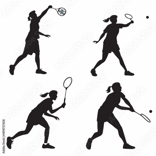 Badminton player silhouette collection athletic female in action striking shuttlecock sporty woman