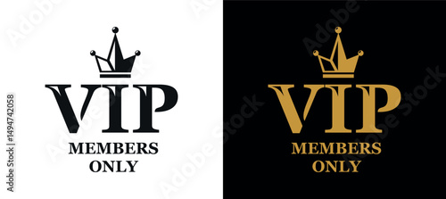 VIP members only logo for business card, label, badge. Vector template on transparent and dark backround