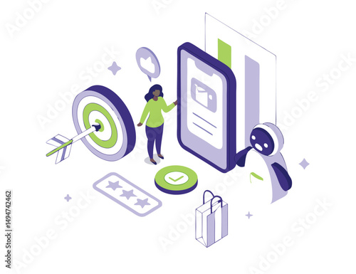 
Prompt engineering concept. Characters working with generative AI model tools. Deep learning, artificial intelligence, algorithm, infographic template. 