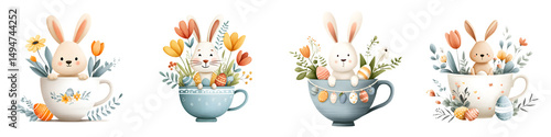 Rabbits and Floral Arrangements in Teacups