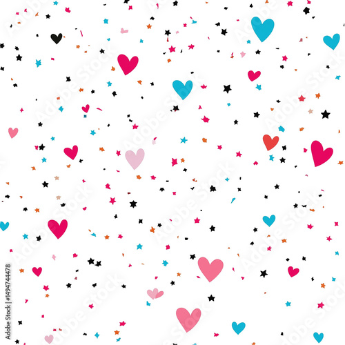 A seamless pattern of flying heart shaped on transparent background