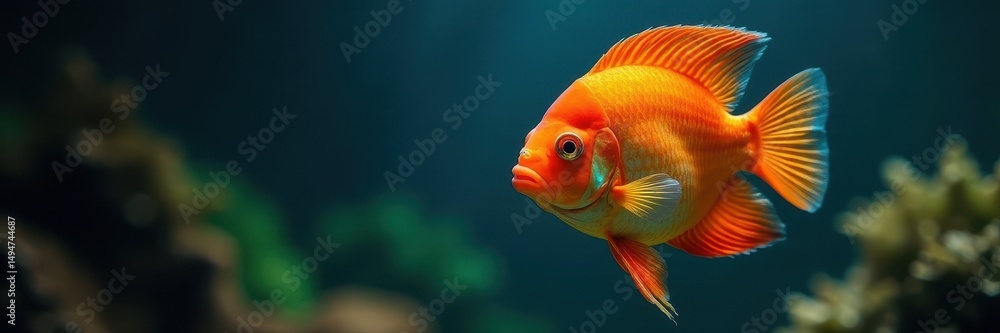 A single discus swimming gracefully in a tank, discus, hobby A single discus swimming gracefully in a tank, discus, hobby
