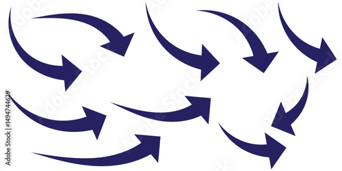 Set of long blue curve arrow icon vector . blue curve arrow icon set. long arrow icon set. curve arrow vector illustration. Curved or arch arrow icon isolated eps 10