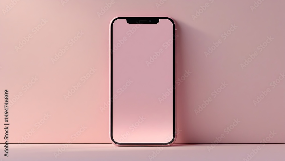 Pink smartphone device isolated on pink background for mockup template Pink smartphone device isolated on pink background for mockup template