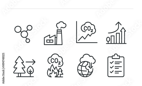 Climate change outline icons set – environment, pollution, global warming symbols