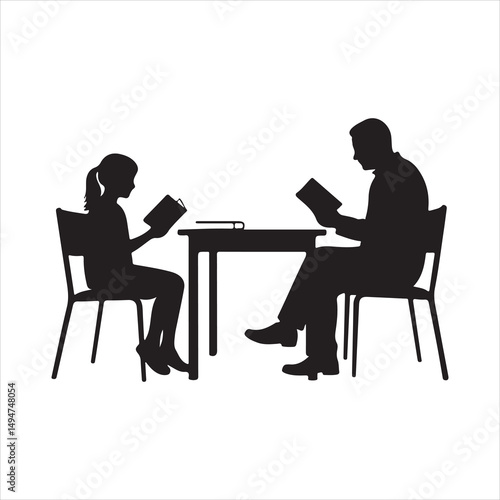 Father teaching child silhouette vector illustration