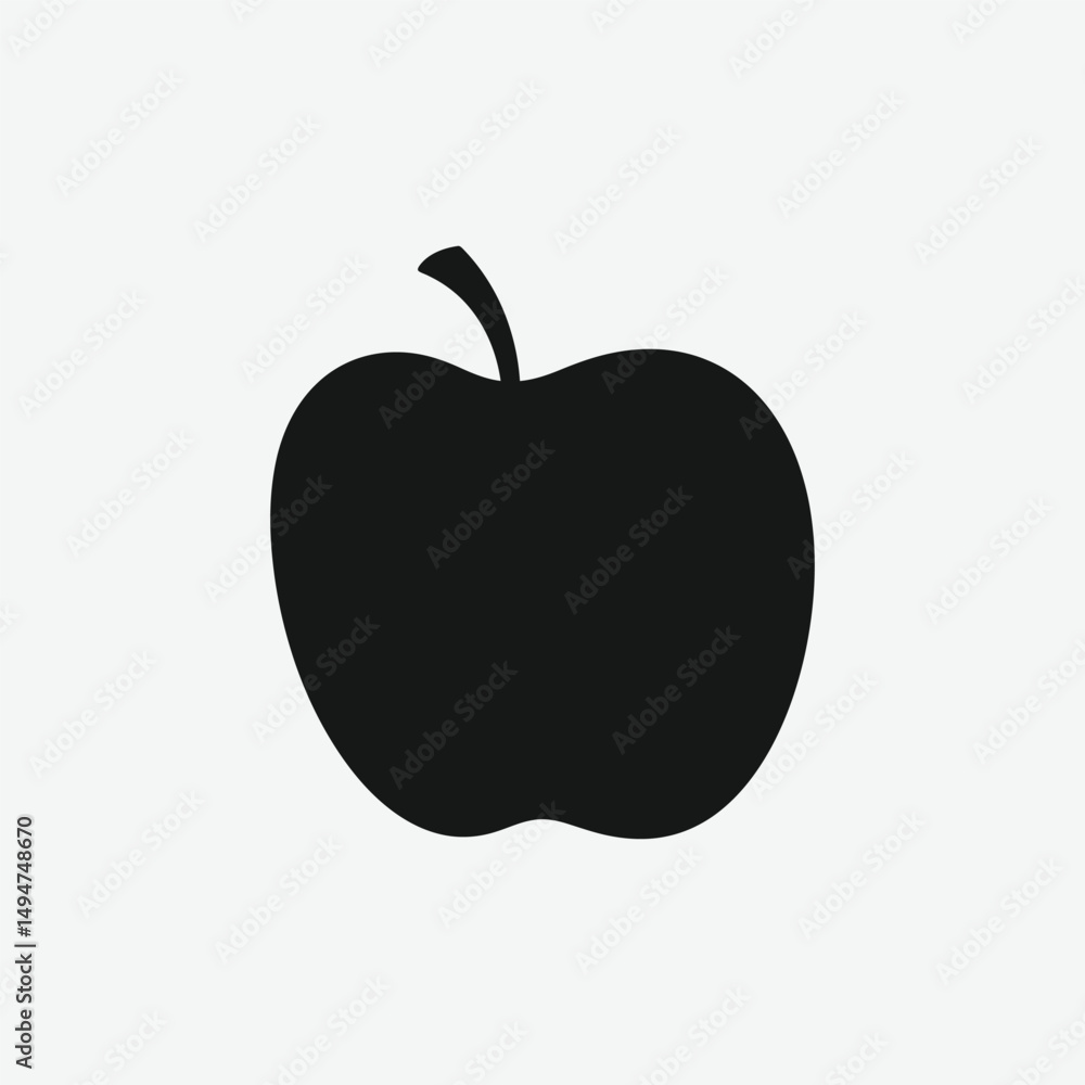 Fototapeta premium Black Apple Silhouette Vector – Minimalist Fruit Icon for Graphic Design, Logos, and Print