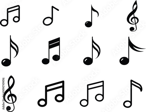 Minimalist Music Note Icon Black and White Audio Vector Symbol bundle