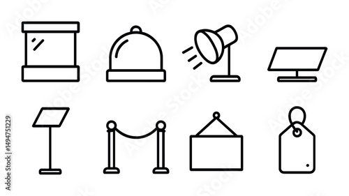 Event and hospitality outline icons set – silhouette, linear, venue planning graphics
