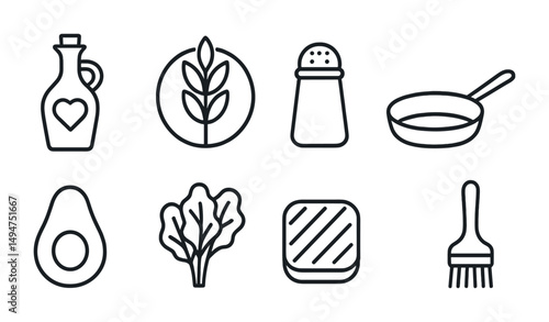 Cooking and kitchen outline icons set – linear, line, culinary tools and utensils
