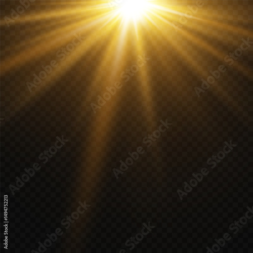 The effect of bright sun rays. On a transparent background