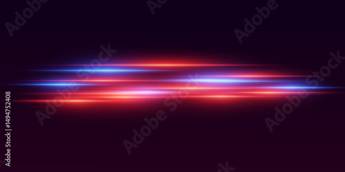 Glowing red and blue neon light traces. On a dark gradient background