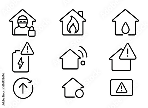 Home security line icons set – outline, safety, protection symbols