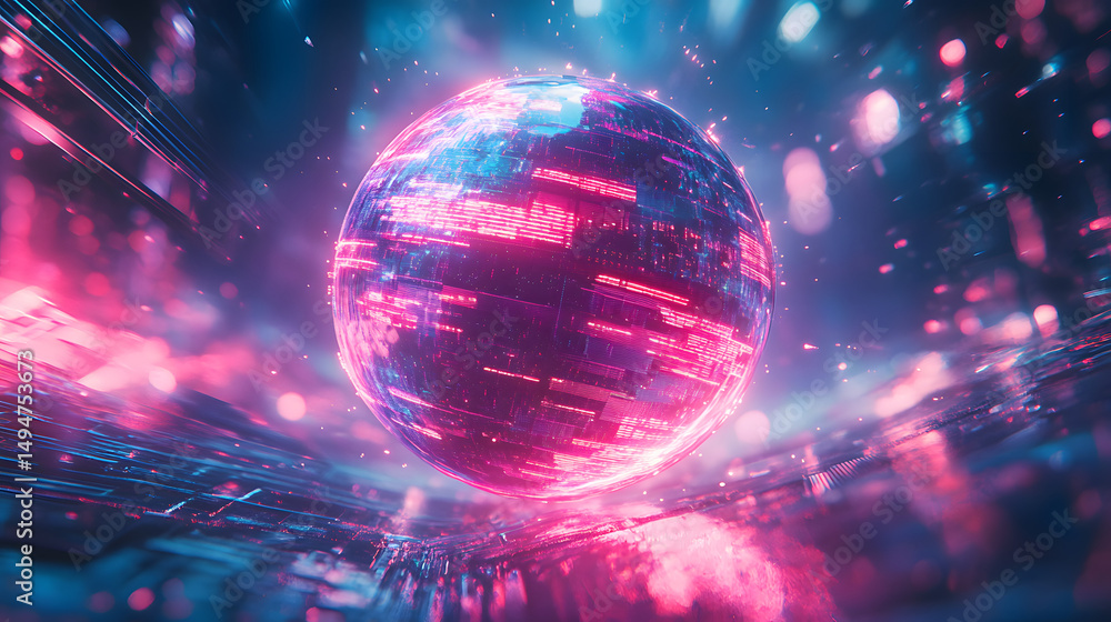 Mesmerizing Neon Sci-Fi Data Sphere with Fluid Motion Graphics Effect Mesmerizing Neon Sci-Fi Data Sphere with Fluid Motion Graphics Effect