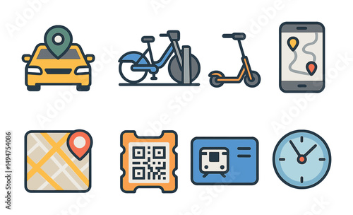 City transportation icons set – outline, mobility, map and navigation symbols