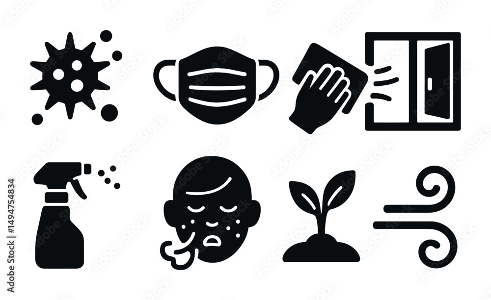 Health and safety solid icons set – hygiene, protection, virus prevention graphics Health and safety solid icons set – hygiene, protection, virus prevention graphics