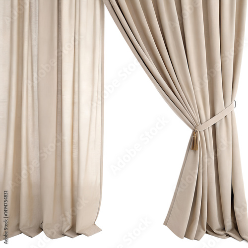 Beige curtains isolated on white background
