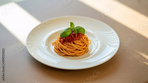 Classic Italian Spaghetti with Tomato Sauce and Basil