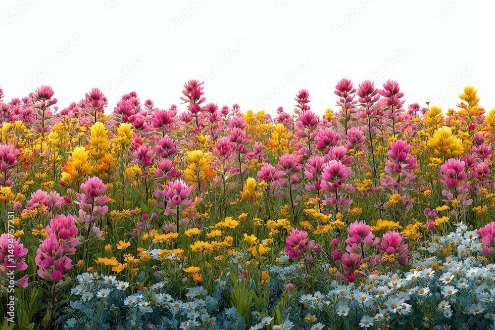 Fototapeta premium Vibrant wildflower bloom showcases pink and yellow blossoms in a sunny meadow during springtime