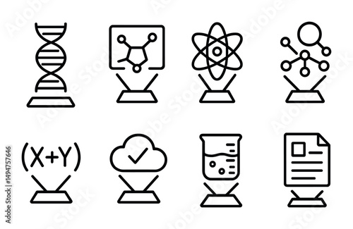 Science and education line icons set – outline, linear, academic symbols