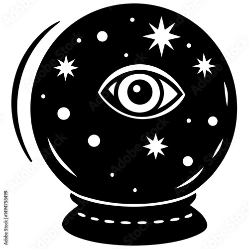 Magic crystal ball with eyes silhouette vector illustration 