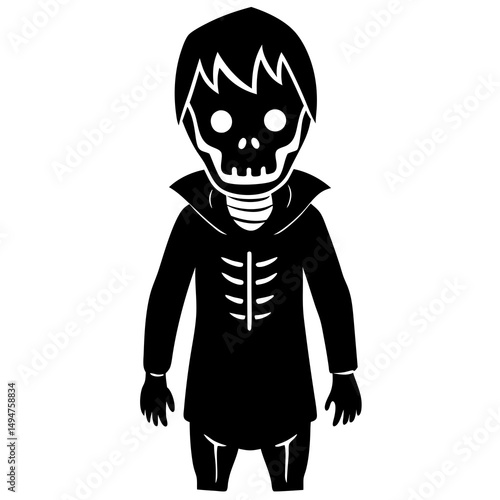 Skeleton mask on child silhouette vector illustration 