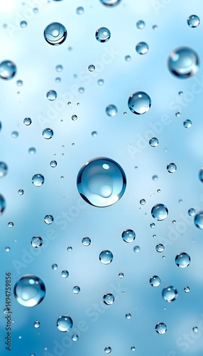 Wallpaper Mural Translucent water droplets of varying sizes scattered against a soft  blue background.  Torontodigital.ca