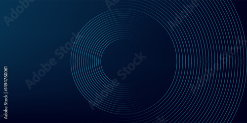 Abstract blue glowing geometric lines on dark blue background. Modern shiny blue circle lines pattern. Futuristic technology concept. Suit for cover, poster, banner, header, website.eps10