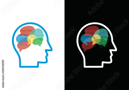 logo design head and chat bubble, people talking together human family unity chat bubble icon vector logo