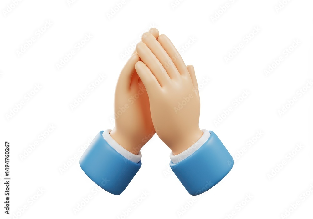 3D Illustration of Cartoon hands in prayer isolated on white background 3D Illustration of Cartoon hands in prayer isolated on white background