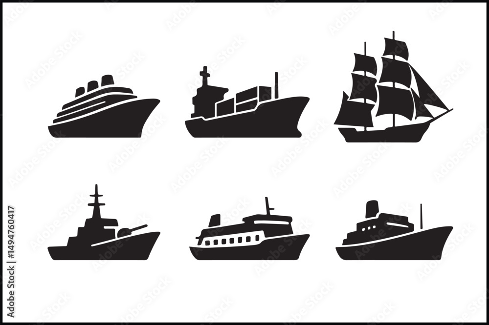 Obraz premium Different Ship Silhouette Designs