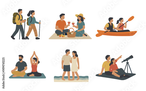 Outdoor activities flat icons set – filled, adventure, recreation symbols