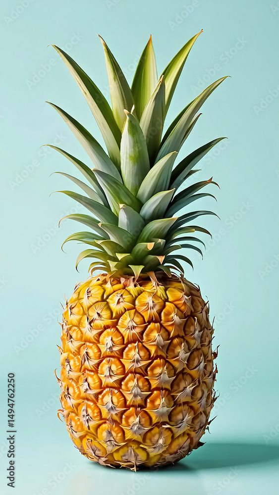 Fototapeta premium Single Ripe Pineapple on Light Teal Background Studio Shot
