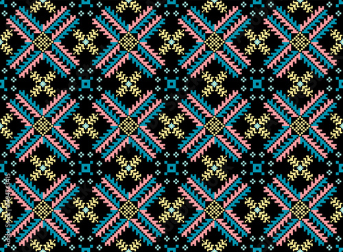 Cross stitch pattern concept showcasing traditional ethnic geometric pattern, Design for textile, background,carpet,wallpaper,clothing,wrapping,Batik,fabric,Vector illustration	
