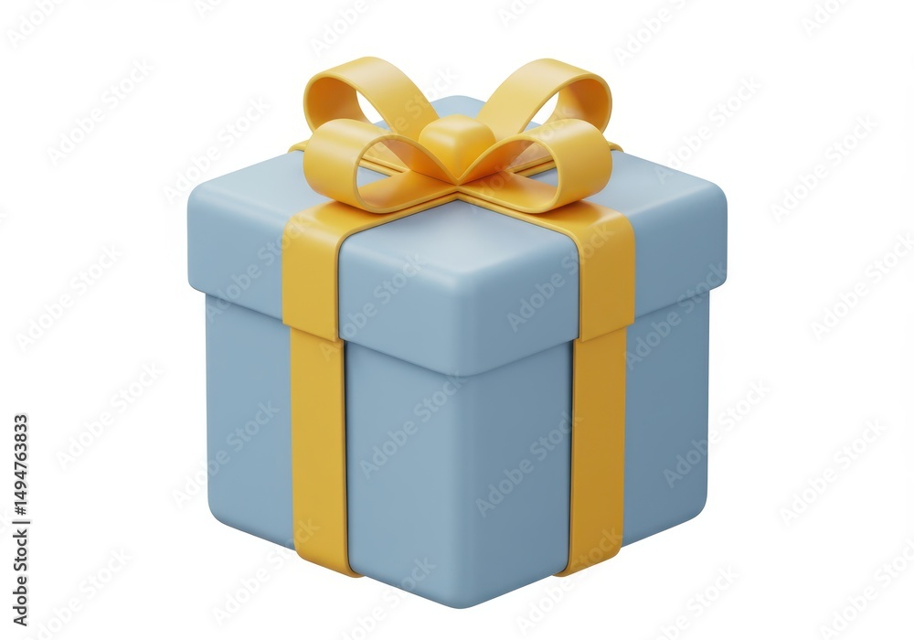 Obraz premium 3D Illustration of Blue gift box with yellow ribbon isolated on white background