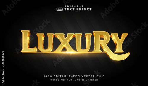 Golden luxury text effect featuring elegant 3D lettering against a dark background with subtle light flares, vector graphic.