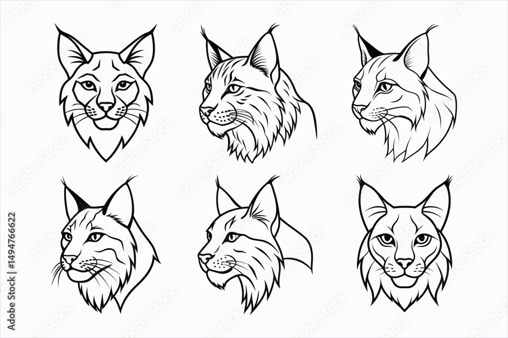 Fototapeta premium set of lynx head line art vector.