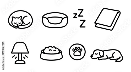 Pet care outline icons set – line, linear, animal welfare symbols for design