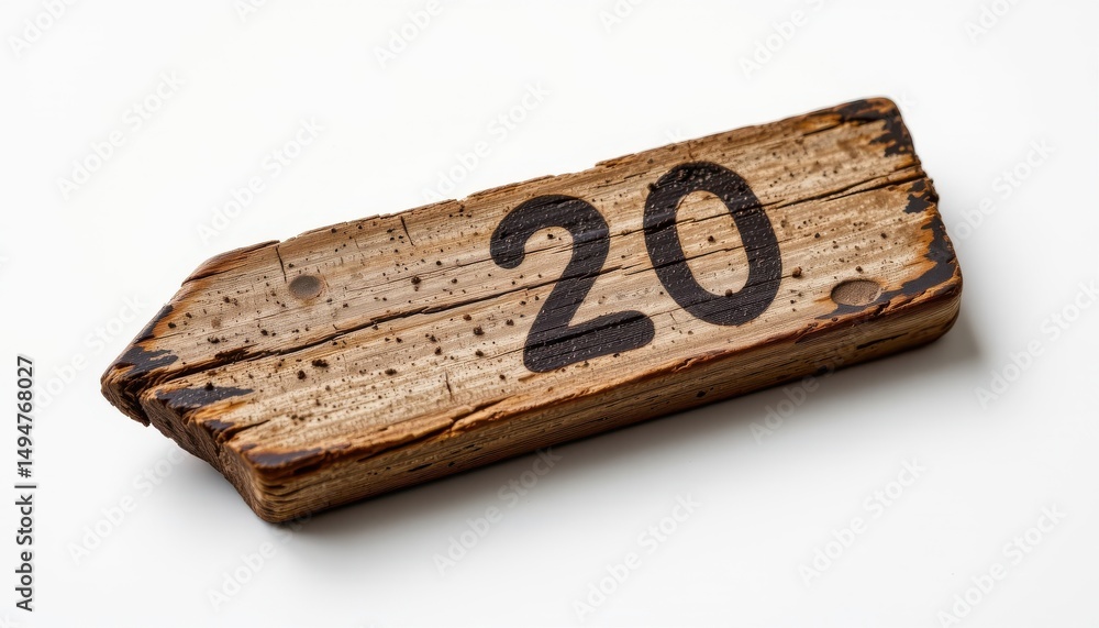 Fototapeta premium weathered wooden plant marker with faded ink and soil stained base, slight warping on one end, laid diagonally for visual balance