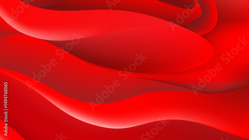 A flowing red satin fabric with a wave-like curve creates a smooth, vibrant backdrop