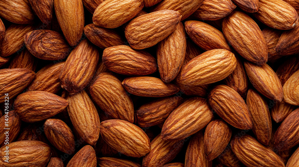 A close up shot showing a pile of almonds with their brown skin and textured surface in great detail A close up shot showing a pile of almonds with their brown skin and textured surface in great detail