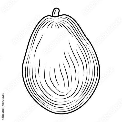 Whole black avocado engraved style isolated on white background. Tropical summer fruit vector hand drawn illustration. Detailed food drawing for label, poster, print.