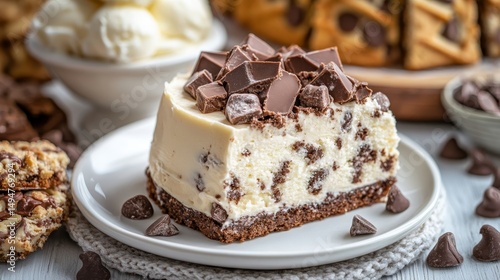 Wallpaper Mural Slice of Chocolate Chip Cookie Cake on White Plate, Chocolate Chips, Delicious Dessert Torontodigital.ca