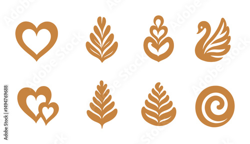 Nature and love solid icons set – silhouette, filled, flora and romance symbols