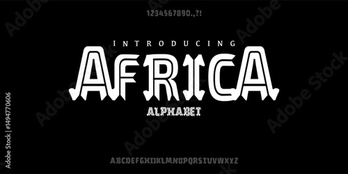 Africa-font in ethnic african style Hand drawn vector elements and icon Primitive old simple stylized isolated design Graphic handwritten brand black and white Tribe shape
