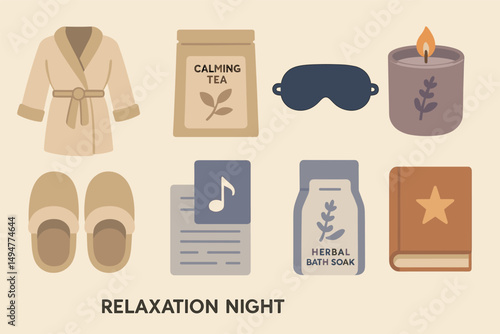 Relaxation and spa icons set – flat, filled, wellness and self-care symbols